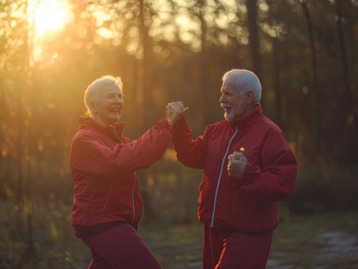 Щаслива пара пенсіонерів займається спортом на природі